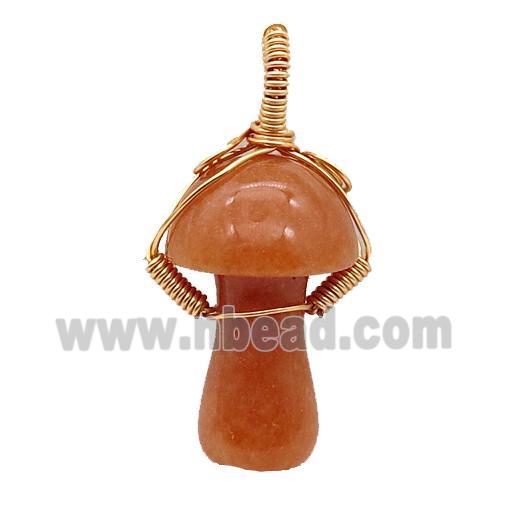 Red Aventurine Mushroom Pendant Wire Wrapped