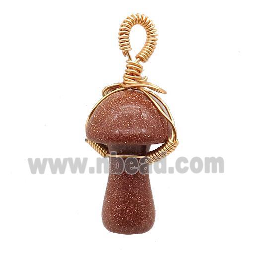 Golden SandStone Mushroom Pendant Wire Wrapped