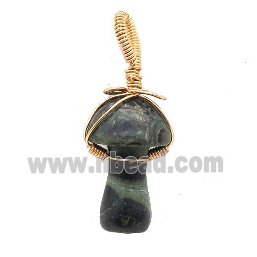 Green Kambaba Jasper Mushroom Pendant Wire Wrapped