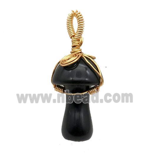 Black Onyx Agate Mushroom Pendant Wire Wrapped