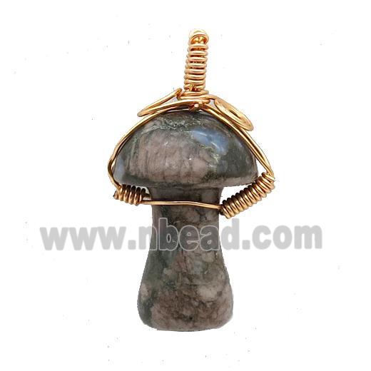 Gray Opal Mushroom Pendant Wire Wrapped