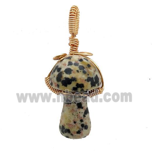 Black Dalmatian Jasper Mushroom Pendant Wire Wrapped