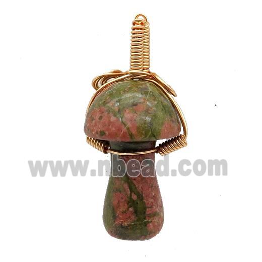 Unakite Mushroom Pendant Wire Wrapped