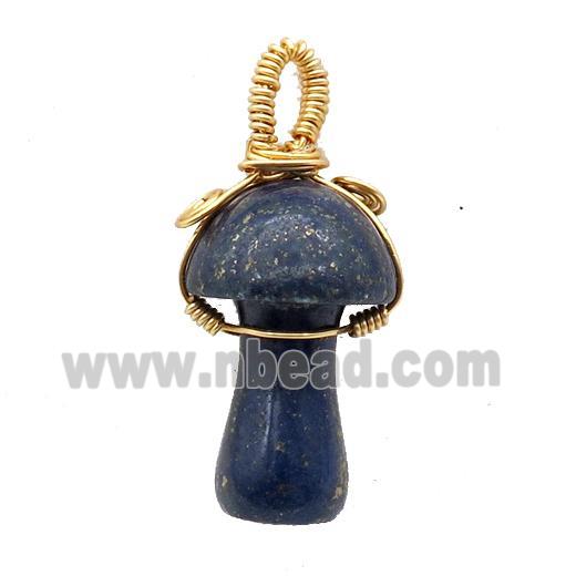 Blue Lapis Mushroom Pendant Wire Wrapped