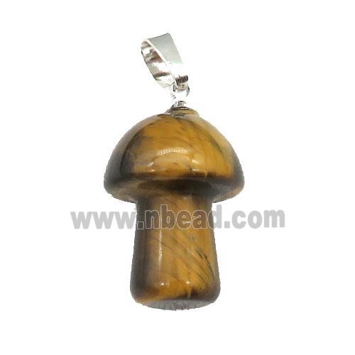 Yellow Tiger Eye Stone Mushroom Pendant