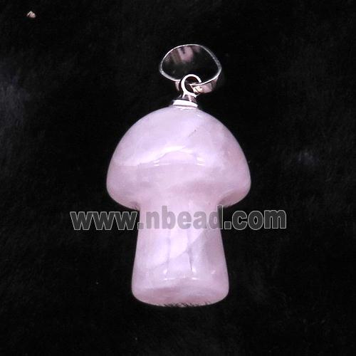 Pink Rose Quartz Mushroom Pendant