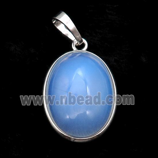 White Opalite Oval Pendant Platinum Plated