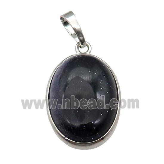 Blue Sandstone Oval Pendant Platinum Plated