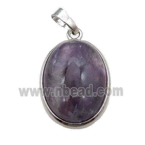 Purple Amethyst Oval Pendant Platinum Plated