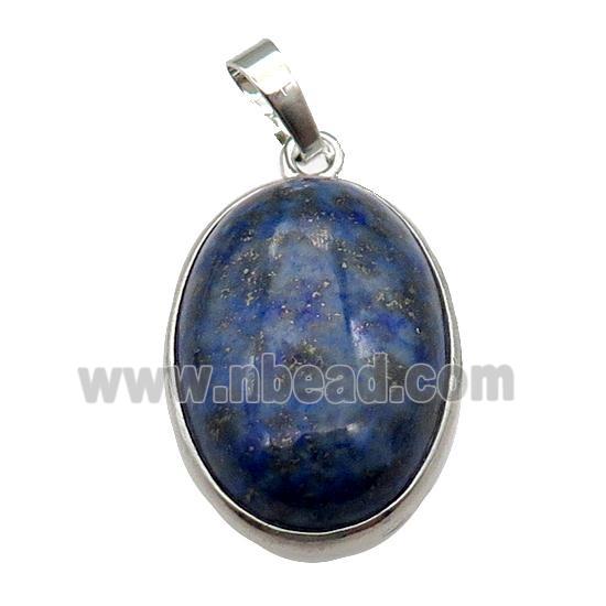 Blue Lapis Lazuli Oval Pendant Platinum Plated