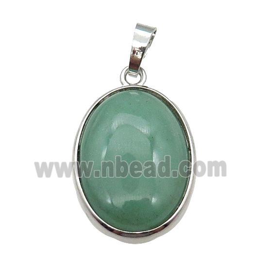 Green Aventurine Oval Pendant Platinum Plated