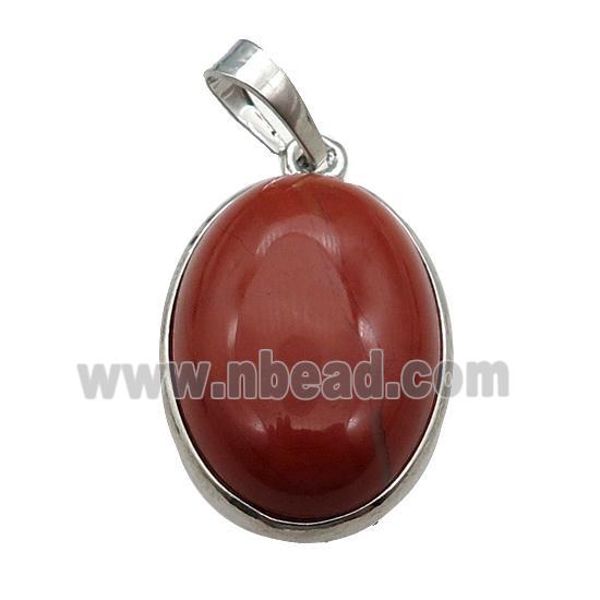 Red Jasper Oval Pendant Platinum Plated