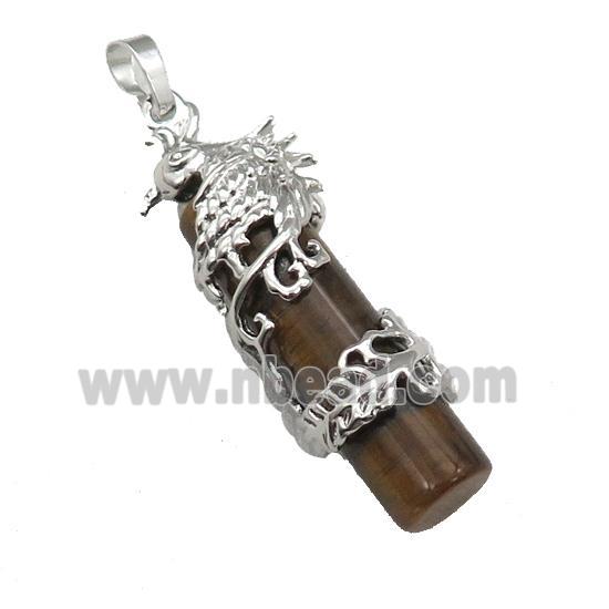 Tiger Eye Stone Column Pendant Phenix Platinum Plated