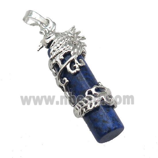 Blue Lapis Column Pendant Phenix Platinum Plated