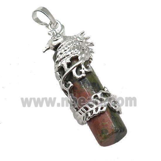 Unakite Column Pendant Phenix Platinum Plated