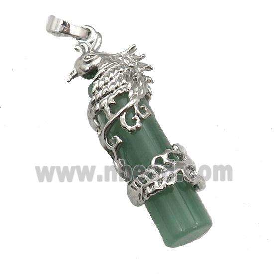 Green Aventurine Column Pendant Phenix Platinum Plated