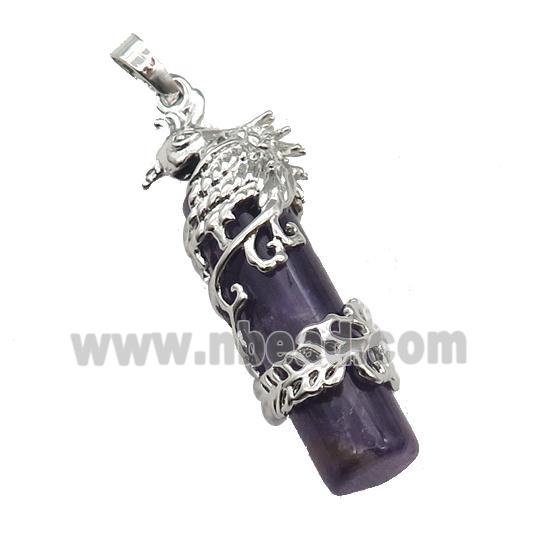 Purple Amethyst Column Pendant Phenix Platinum Plated