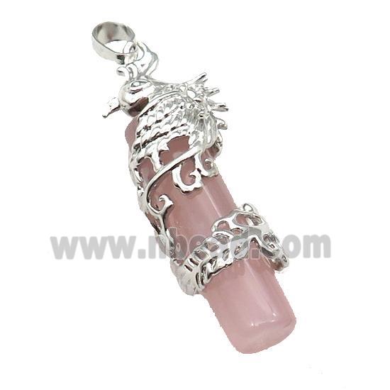 Rose Quartz Column Pendant Phenix Platinum Plated