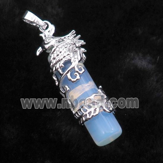 White Opalite Column Pendant Phenix Platinum Plated