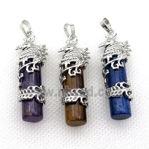 Mixed Gemstone Column Pendant Phenix Platinum Plated