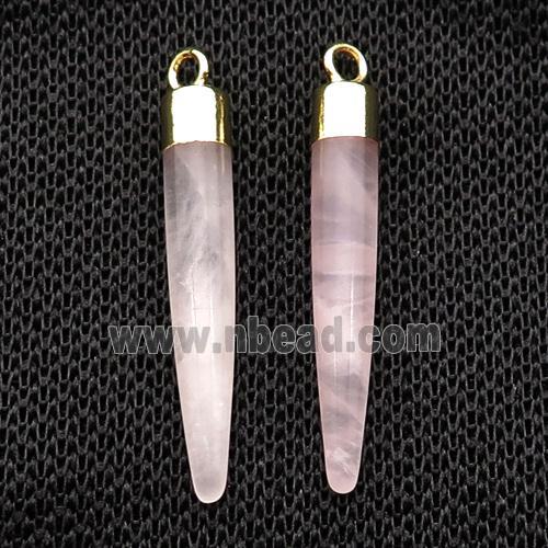 Pink Rose Quartz Bullet Pendant Gold Plated