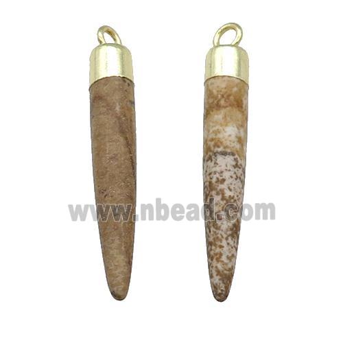 Picture Jasper Bullet Pendant Gold Plated