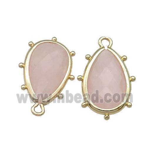 Pink Rose Quartz Teardrop Pendant Faceted Gold Plated