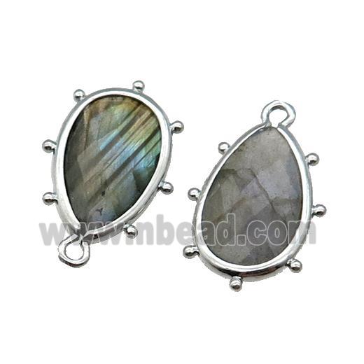 Labradorite Teardrop Pendant Faceted Platinum Plated