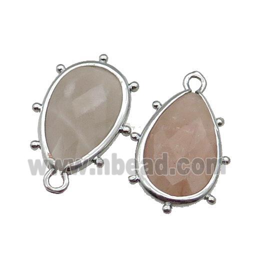 Peach Sunstone Teardrop Pendant Faceted Platinum Plated