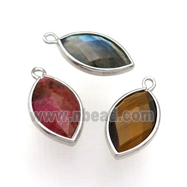 Mixed Gemstone Eye Pendant Faceted Platinum Plated