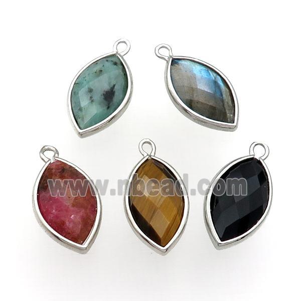 Mixed Gemstone Eye Pendant Faceted Platinum Plated