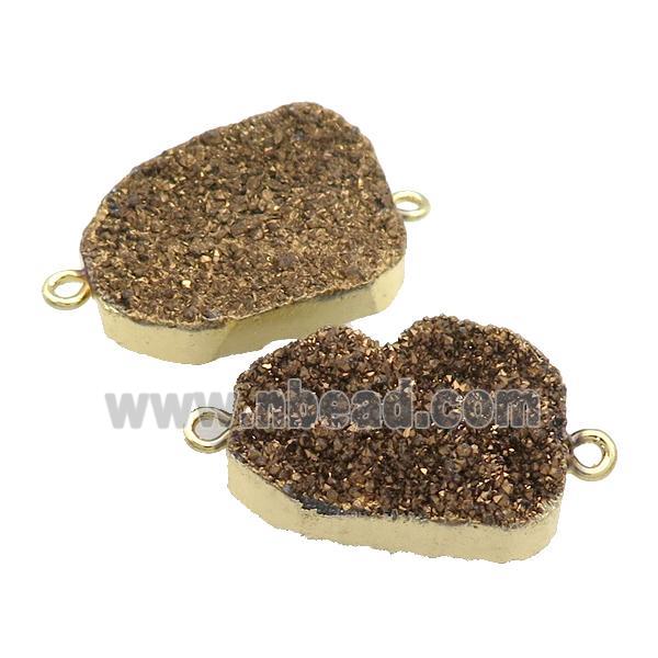 Quartz Druzy Connector Coffee Freeform Gold Plated