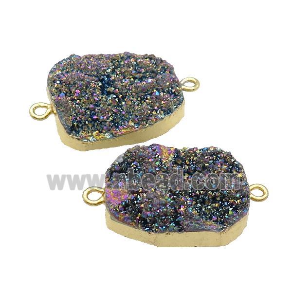 Quartz Druzy Connector Rainbow Freeform Gold Plated