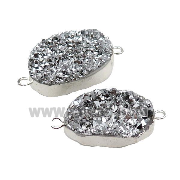 Quartz Druzy Connector Freeform Silver Plated