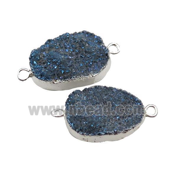 GrayBlue Quartz Druzy Connector Freeform Silver Plated