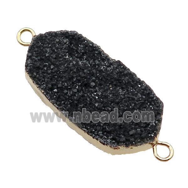 Black Quartz Druzy Connector Gold Plated