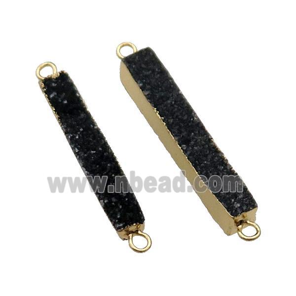 Black Quartz Druzy Stick Connector Gold Plated