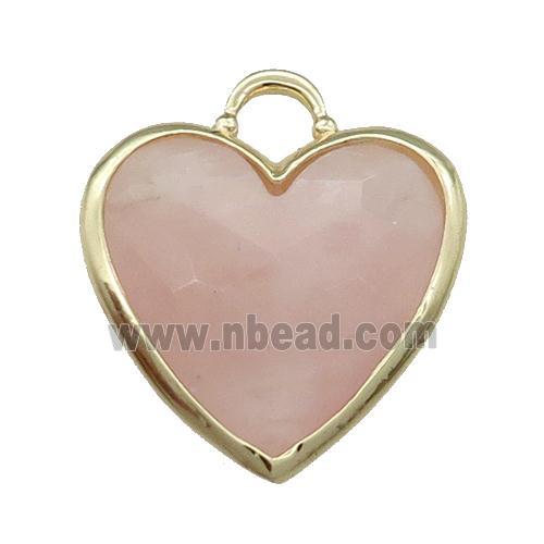 Pink Rose Quartz Heart Pendant Faceted Gold Plated