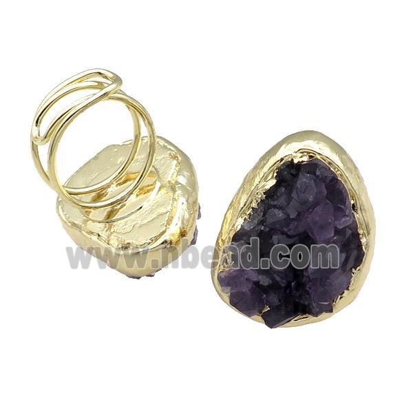 Amethyst Quartz Ring Adjustable Gold Plated