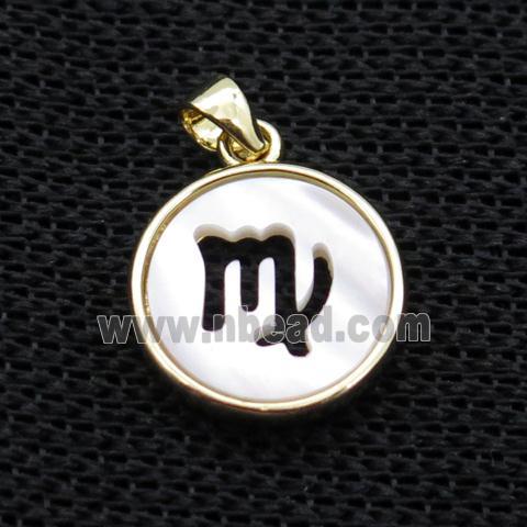 White MOP Shell Circle Pendant Zodiac Virgo Gold Plated