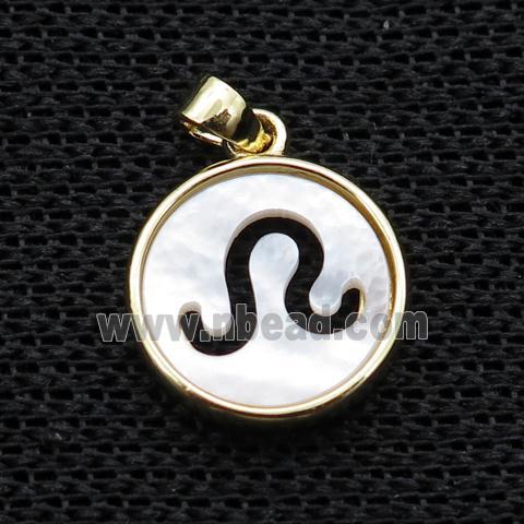 White MOP Shell Circle Pendant Zodiac Taurus Gold Plated