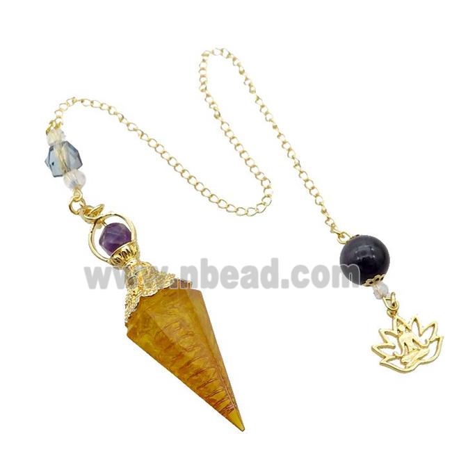 Yellow Citrine Chips Resin Pendulum Pendant Chakra Gold Plated