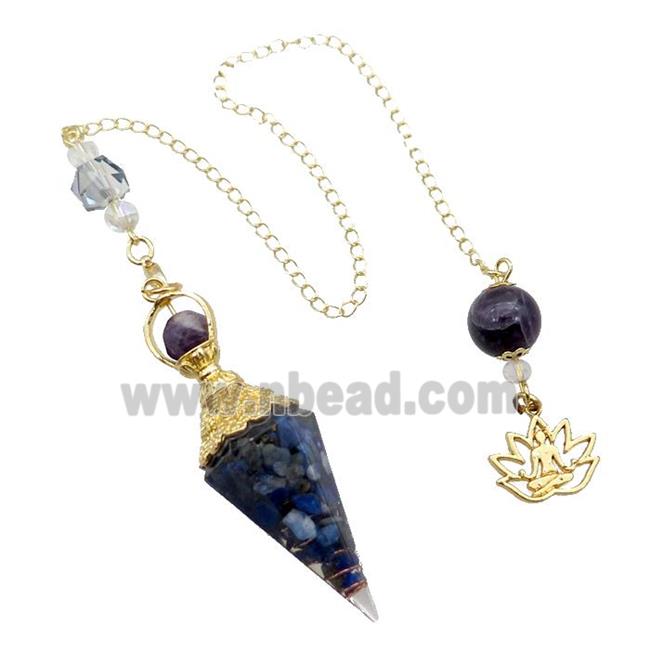 Blue Lapis Chips Resin Pendulum Pendant Chakra Gold Plated