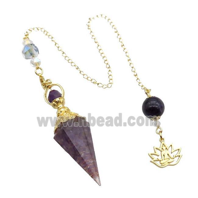 Purple Amethyst Chips Resin Pendulum Pendant Chakra Gold Plated