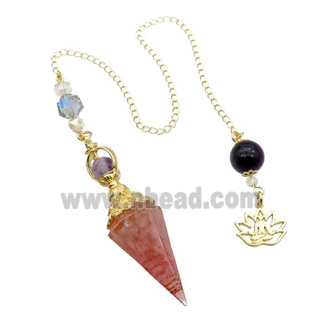 Pink Rose Quartz Chips Resin Pendulum Pendant Chakra Gold Plated