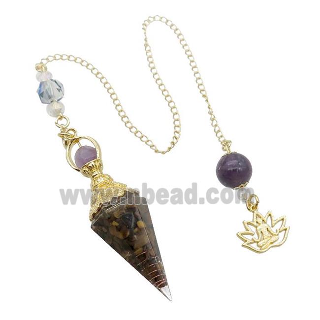 Tiger Eye Stone Chips Resin Pendulum Pendant Chakra Gold Plated