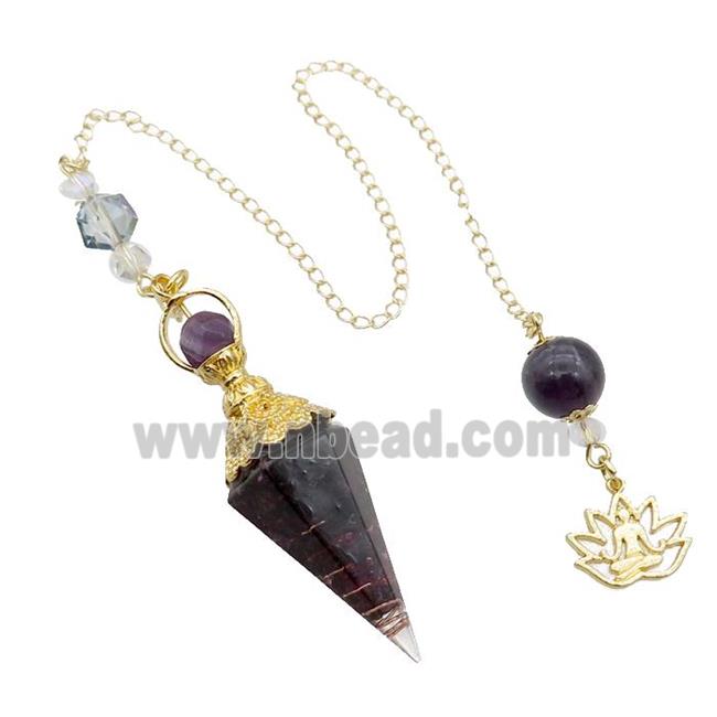 Garnet Chips Resin Pendulum Pendant Chakra Gold Plated