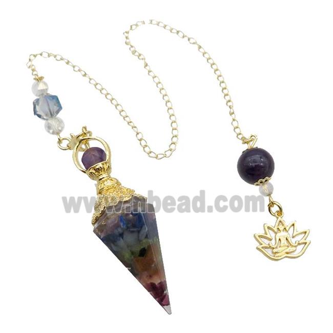 Mixed Gemstone Chips Resin Pendulum Pendant Chakra Gold Plated