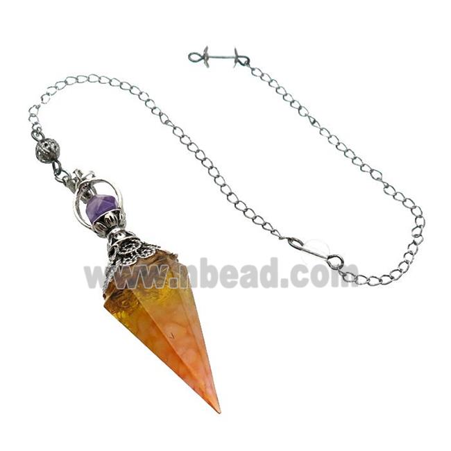 Citrine And Rose Quartz Chips Resin Pendulum Pendant Antique Red