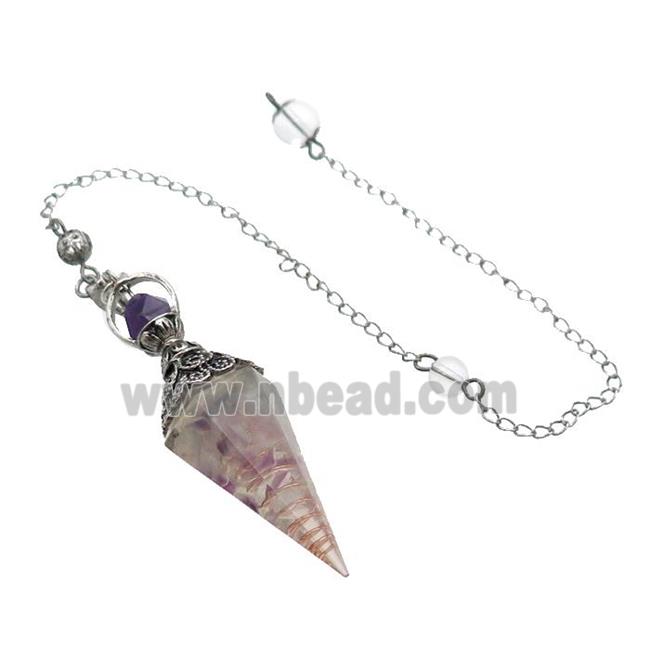 Fluorite Chips Resin Pendulum Pendant Antique Silver